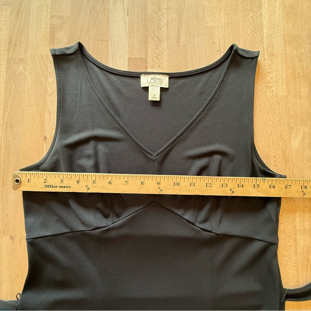 LOFT Ann Taylor Black Embroidered Midi Sleeveless Dress V-Neck Waist Tie Size 10 - Picture 12 of 13
